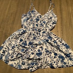 Floral blue and white romper